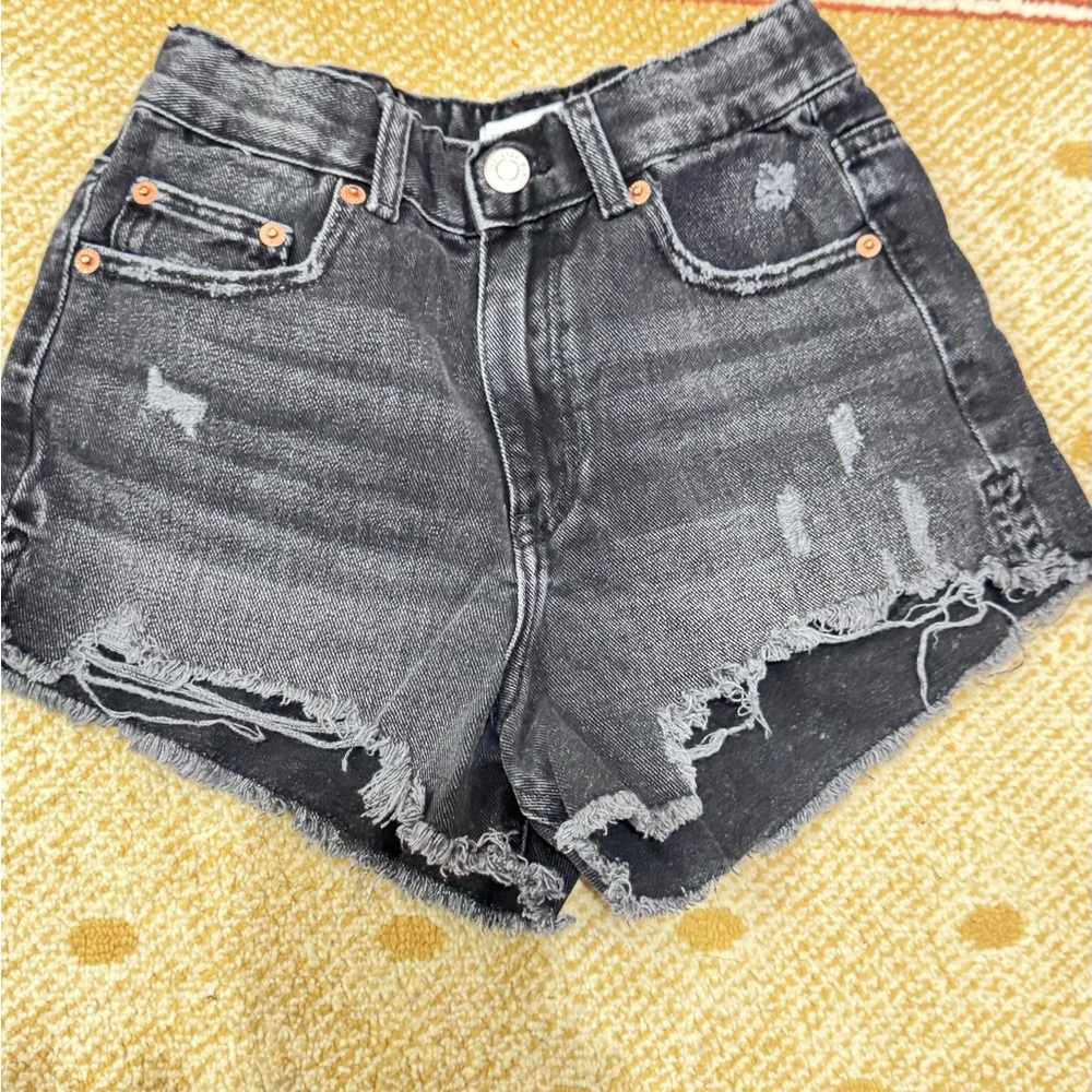Zara Distressed Black Jean Shorts